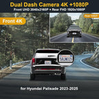 Fitcamx Front 4K+Rear 1080P Dash Cam Adapts for Hyundai Palisade 2023-2025 (Part No#S8700 S8710) has Auto Dimming, OEM Look, Dual HD Video, WiFi & APP, Loop Recording G-Sensor, Easy to Set, 128GB Card