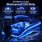 12V Marine Boat LED Light Strip Super Bright, 2 Pack 2FT IP68 Fully Waterproof RV Front Cap Lights, Golf Cart Underglow Roof Lights Strip for Truck ATV UTV SUV Car Pickup Trailer, Cuttable, Blue