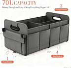 titiyiof Trunk Organizer SUV, Car Organizers and Storage, NOT-FLIMSY ANTI-SLIDE 70L Spacious Collapsible Sturdy Trunk Organizer for Grocery/Car Accessories/Women Men's Gift, Gray