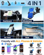 YRU True Military-Grade [360° Rotation Suction] 2026 Ultimate Car Phone Holder Mount 【90+LBS Safest Strongest & Patent Certs】 Dashboard Windshield Vent for iPhone 17 16 Pro Max Samsung