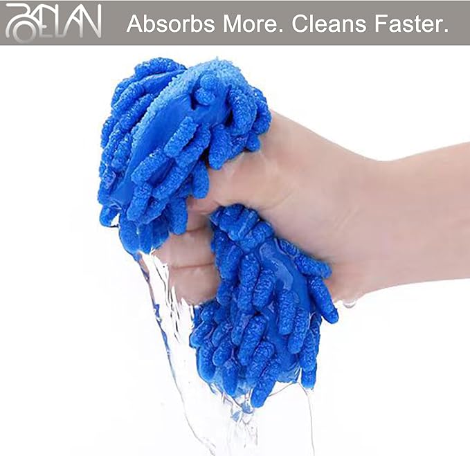 Raeyuan 3-Pack Car Wash Mitt, Premium Chenille Microfiber Wash Glove for Auto Detailing, Scratch Free & Lint Free Cleaning Kit with Elastic Cuff, Color Coded System (Blue, Orange, Green)