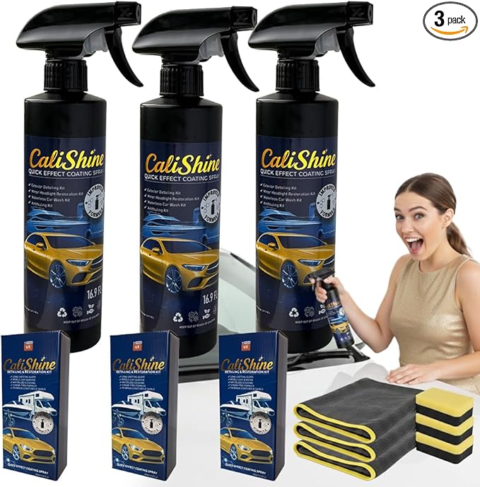 CaliShine Quick Effect Coating Spray - 16.9 fl oz Waterless Ceramic Car Wax Coat - Detail Polish & Cleaner for Cars Boat Body & Glasses, Window Glass and Headlight - Shine Restoration Kit (1500 ml)
