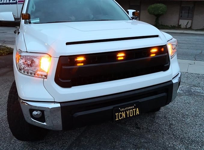 iJDMTOY 3pc Amber LED Center Grille Running Light Kit Compatible With 2014-2021 Toyota Tundra w/TRD Pro Grill (Dark Smoke Lens w/Wiring and Hardware)