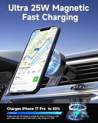 Qylastic Qi2.2 Certified 25W for MagSafe Car Charger & Holder with Air-Cooling Tech, Magnetic Wireless Charger Mount for iPhone 17/16/15/14/13/12, Fits Samsung Galaxy S25