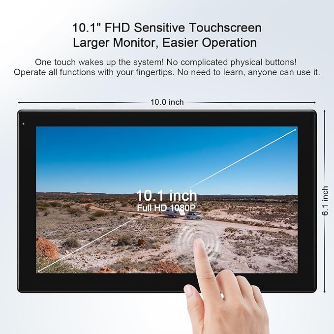 Fookoo 10.1" Solar Magnetic Wireless Backup Camera HD 1080P Touchscreen Monitor 1 Min DIY Install Portable Scratch-Proof No Drilling DVR Rechargeable Night Vision for RV Truck Camper - DCM1002