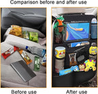 2PCS Car Seat Back Organizer, Waterproof Vehicle Storage Bag with Touch Screen Tablet Holder & 9 Pockets, Auto Kick Mats Back Seat Protector for Kids, Universal Travel Accessories (Black/Large)