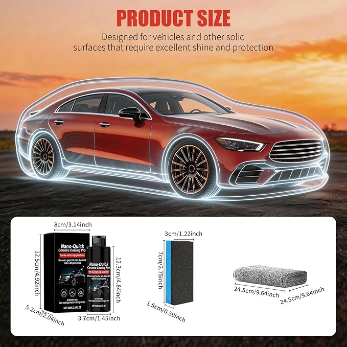 2 PCS Quick Effect Coating Agent, Nano-Quick Ceramic Coating Pro, Revolutionary Nano Spray for Car Detailing for Dust-Proof Glass Effect and Lasting Luster, 3.5 fl.oz