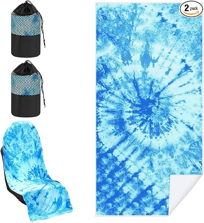 Hahafelt 2 Pack Car Seat Towel Covers with Storage Bag, 63 x 32 Inch Universal Non Slip Waterproof Sweat Protector for Car Truck, Gym Swimming Running, Machine Washable (Blue Tie Dye)