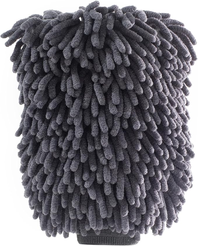 Chenille Microfiber Car Wash Mitt, Scratch-Free, Lint-Free, Highly Absorbent Cleaning Glove for Cars, Trucks & Motorcycles – Large, Gray
