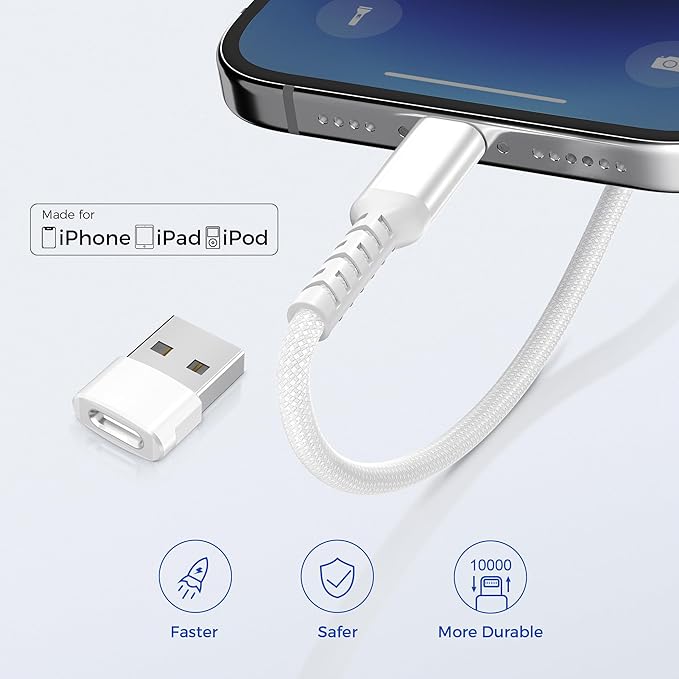 Basesailor Short 1FT USB C to Lightning Charger Cable with USB A Adapter,USB Type C Fast Charging Power Cord for Apple iPhone 14 13 12 11 Mini Pro Max Plus,XS XR X 8 7 6 5 SE,iPad 8 9 8th 9th Gen
