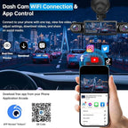 4 Channel Dash Cam 360° View, 1080P Front and Rear Inside, Left Right Dash Camera for Cars, Night Vision, WiFi & APP Control, G-Sensor, Loop Recording with 64GB SD Card (Y108WiFi+64G)