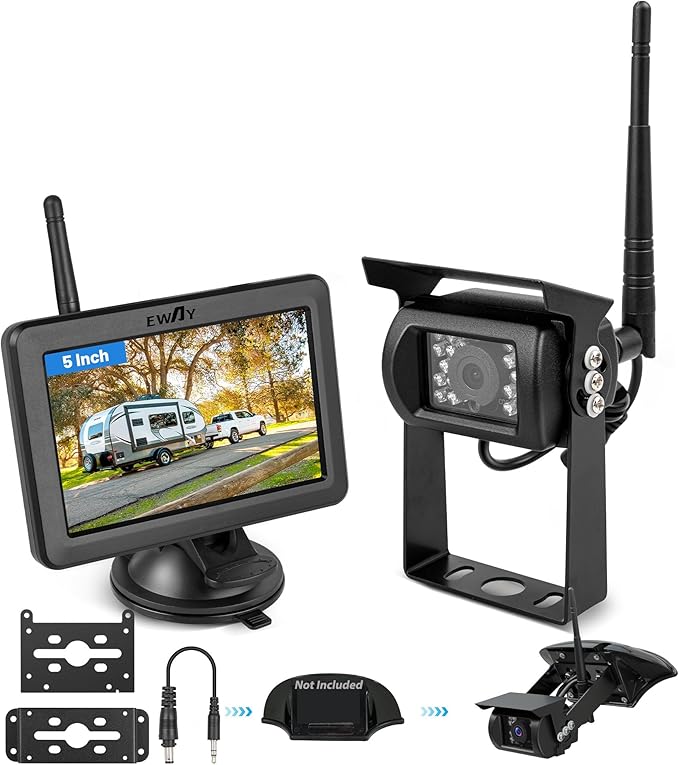 EWAY Wireless RV Backup Camera for Furrion Pre-Wired System: 5" IPS Monitor & 1080P Back Up Cam Flexible Rear View Waterproof w/IR Night Vision, Easy Setup for RVs Campers Travel Trailers Motorhomes