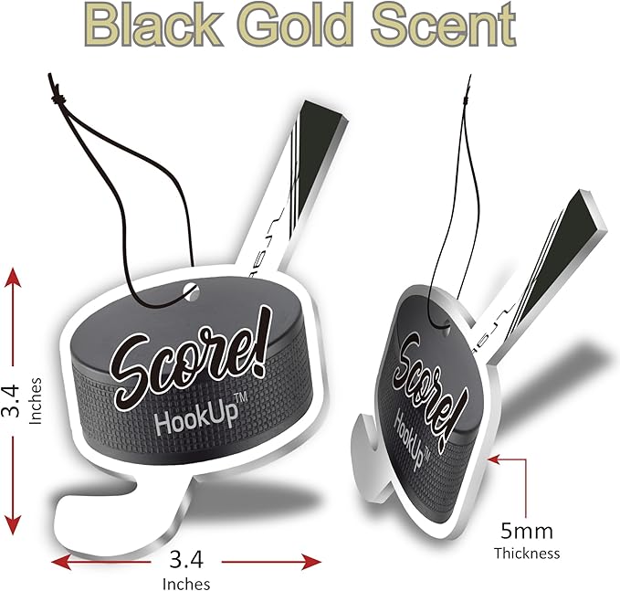 Hockey Car Air Freshener by HookUp - 4 Pack - Black Gold Scent (Extra Strong) | Unique Hockey Gift for Players, Coach, Fans | Hanging Car Accessory with Long Lasting Fresheners Smell