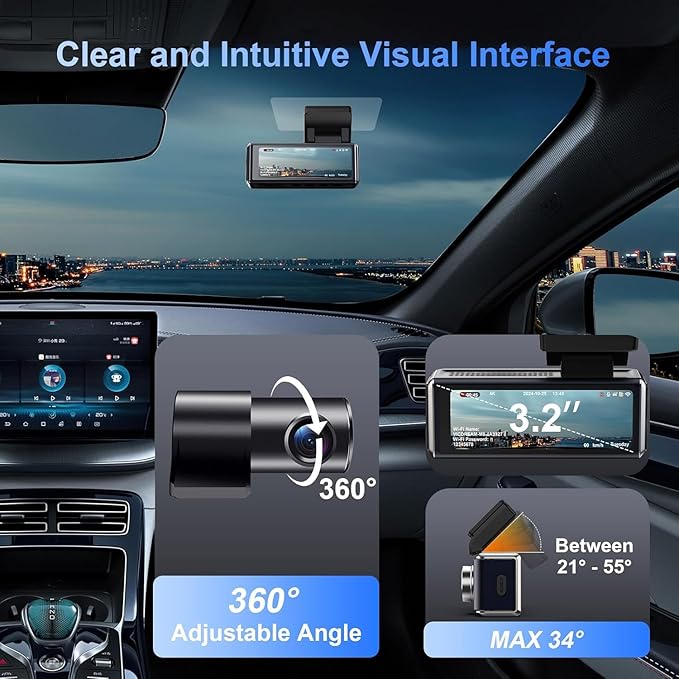 Dash Cam Front Rear,4K HD Dual Dash Camera for Cars,Included 64GB Card,Built-in Wi-Fi GPS 5G,170°Wide Angle,3.2" IPS Screen,Night Vision,Loop Recording,HDR,App Control,24H Parking Mode