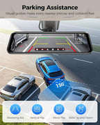 AZDOME PG17 Pro 4K+2.5K Mirror Dash Cam with STARVIS 2 & 5G WiFi Rear View Mirror Camera, OTA Upgraded, Parking Assist, Voice Control, 128GB Card - Mirror Dash Cam with 12-Inch Touch Screen