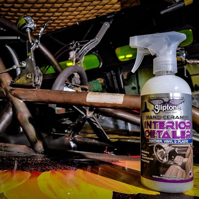 Gliptone Ceramic Interior Detailer 16 oz, Professional SiO2 Enhanced Cleaner and Protectant, Spray and Wipe Formula for Vinyl, Plastic, Rubber, Wood Grain, and Painted Panels