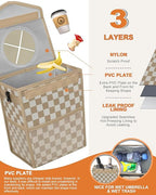Pritent Car Trash Can with Lid, Cute Leakproof Car Trash Garbage Bag Hanging Vehicle Trash Bin Small Portable Automotive Garbage Cans Organizer for Back/Front Seat(Trapezoid,Khaki Checkered)