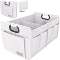 Homeve Trunk Organizer, Car Storage, Reinforced Handles, Collapsible Multi-Compartment, Foldable, Waterproof, Sturdy, 600D Oxford Polyester For Car, SUV, Mini-Van, White, 2 Compart