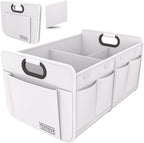 Homeve Trunk Organizer, Car Storage, Reinforced Handles, Collapsible Multi-Compartment, Foldable, Waterproof, Sturdy, 600D Oxford Polyester For Car, SUV, Mini-Van, White, 2 Compart