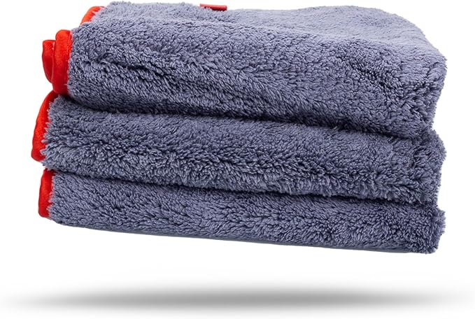 Maxshine 16”x24” Universal 3-Pack Gray Microfiber Towel - 600GSM Red Silk Border, Scratch-Free Towels for Fast Car Washing & Drying - Ideal for Car Detailing