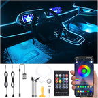 Car Atmosphere Light Kit 3m Fiber Optic RGB Multicolor Sound Active Music Sync Memory Function RF Remote Controller + Bluetooth APP Control 64 Colors USB Car Interior Ambient Lighting Kit 12V