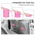 Car Trash Can, 2 Packs Mini Collapsible Car Trash Bin for Front Back Seat, Pop up Garbage Can, Portable Bag Hanging for Vehicle SUV Rv Truck Accessories Interior, Pink