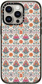 CASETiFY Impact iPhone 15 Pro Max Case [Slim/Compatible with Magsafe / 8.2 ft. 4X Military Grade Drop Protection] - Persian Floral - Orange - Clear Black