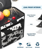 Capolo Car Trash Can with Lid, Leakproof Car Trash Bag Hanging Waterproof Automotive Garbage Can with Storage Pockets Mini Vehicle Trash Bin for Back/Front Seat(Cow Print,3 Gallon)