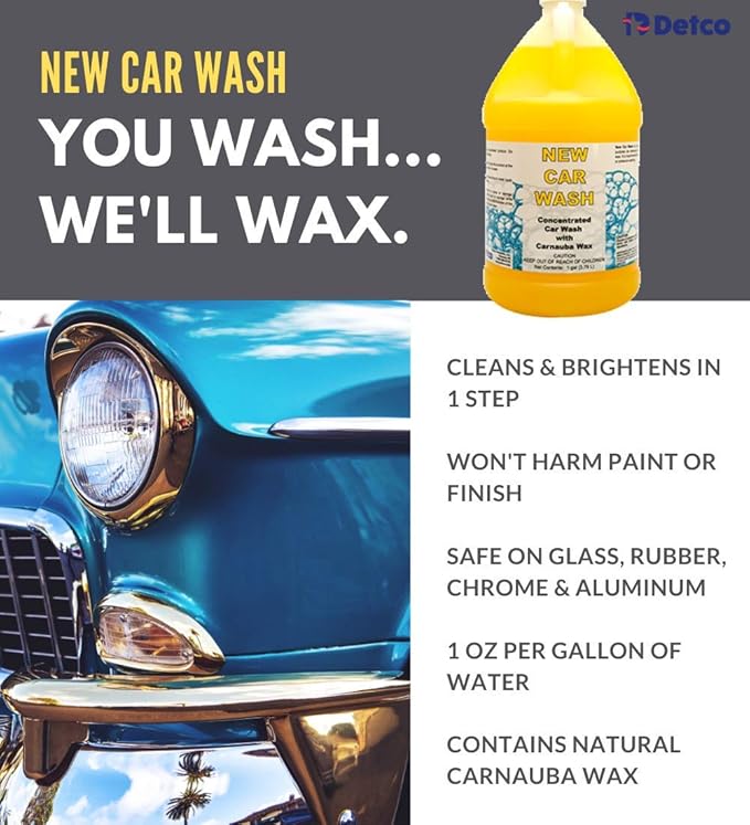 NEW CAR WASH - Concentrated Soap with Carnauba Wax for RV, School Buses, ATV, Boat, Motorcycle, Detailing, Cleaning- 1oz. per gallon