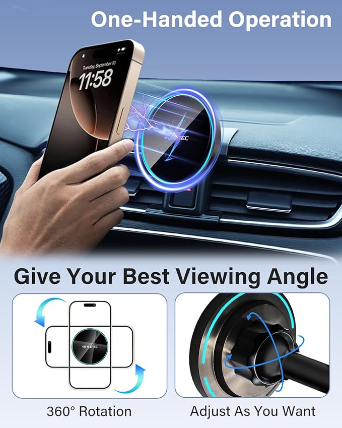 SKYLOTEC Phone Holder for Nissan Rogue/Rogue Sport 2014-2020 Accessories Car Magnetic Phone Mount Compatible with MagSafe, Strong Magnets Fast Wireless Charger Rogue Cell Phone Holder Base