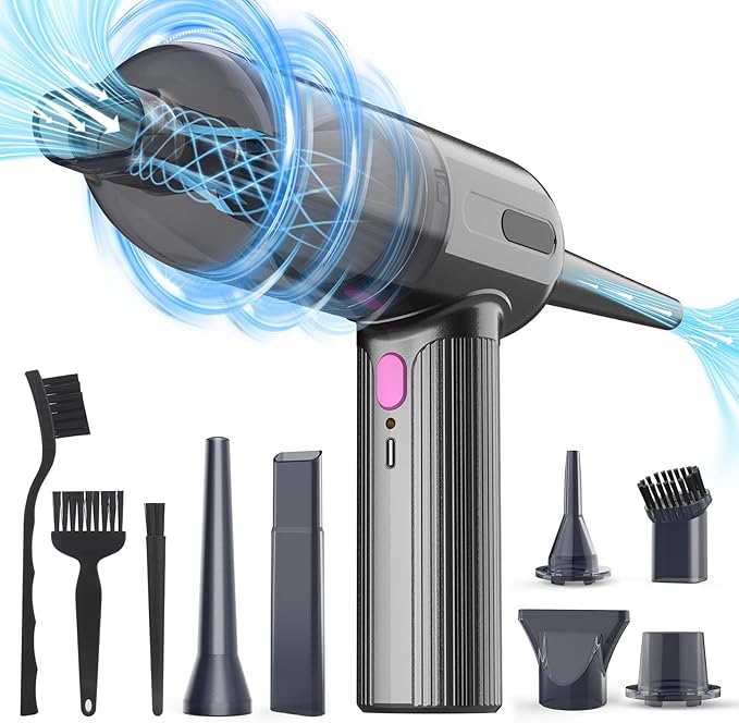 7000Pa Mini Car Vacuum: 4-in-1 handheld vacuum cordless & Compressed Air Duster & Inflator Pump, 3-Speed Portable High Power Cleaning Kit for Car Detailing, Computer Keyboard, Sewing Machine, Office