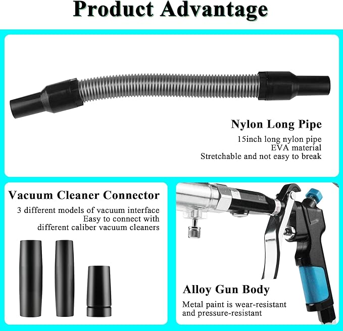 GOCCIDA 2IN1 Car Interior Detailing Air Blow Gun & vacunm Gun with Adjustable Air Flow Nozzle,Cleaning Gun Quickly Blasts Dirt and Dust from Surface Works with Air Compressor(Upgrade Rotate Tube)