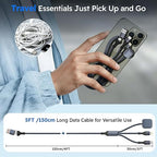 Travel Essentials 3in2 Multi Charging Cable for iPhone Watch Charger,USB A/C to Type C/IP/iWatch Charger, Charging Cords for Multiple Devices Compatible with iWatch Series&iPhone 17-12 5FT