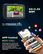 4K Dash Cam Front and Rear, Free 64GB Card Included, Full HD 3.0” IPS Screen Dash Camera for Cars with 5G Wi-Fi & App Control, Night Vision,WDR, G-Sensor, Loop Recording, Parking Mode for Drivers