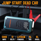 Jump Starter with Air Compressor, Acmount 5000A Car Battery Jump Starter with 150PSI Tire Inflator for Up to 9.0 Gas/8.0L Diesel, 12V Portable Jump Starter Box with LCD Display, Light (Blue)