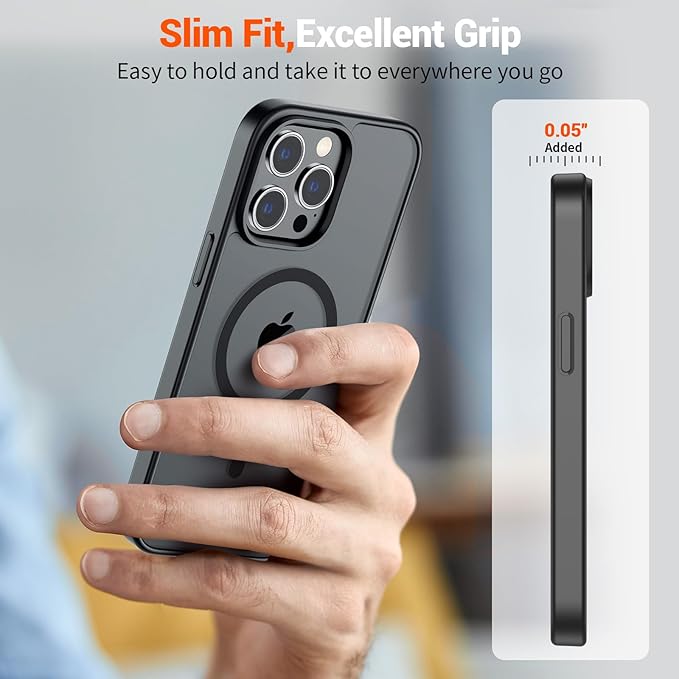SUPFINE Magnetic for iPhone 14 Pro Case (Compatible with MagSafe) (Military Grade Drop Protection) Slim Translucent Matte Shockproof with Anti-Fingerprint Phone Case, Black