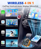 4-in-1 Mini Wireless CarPlay & Android Auto Adapter Support AirPlay/MirrorLink, Convert Wired to Wireless, Auto-Connect for Daily Commute, 5.8GHz Stable Connection, Plug & Play Dongle, Orange