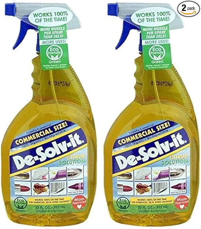 Orange-Sol De-Solv-It Citrus Solution – Multi-Surface Cleaner & Degreaser, Removes Sticky Residue, Oil & Grease, 33 oz (Pack of 2)