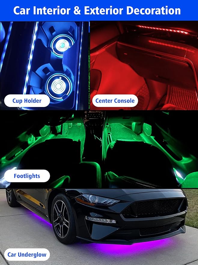 YM E-Bright 4Pcs Led Strip Lights for Car, 12inch Waterproof IP68 Car Underglow Strip Lights Decoration 18SMD 12V Led Interior Exterior Lights Strip for Cars Motorcycles Truck Golf Cart Boat - Green