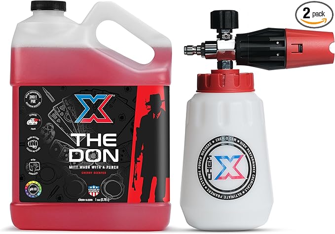 Chem-X The Don: Mitt Wash with a Punch + Chrome Cannon Kit - 1g - Cherry-Scented Hyper-Concentrated Car Wash Soap - Extreme Thick Foam