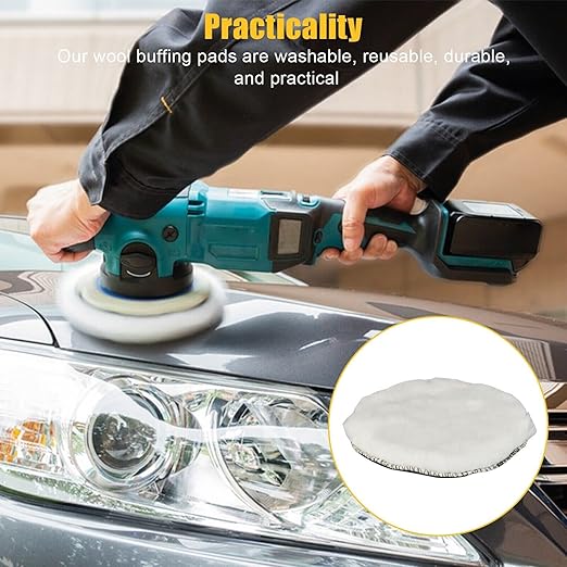 Buffer Polisher Pad Made of Wool - Wheel Mop Kit for car Detailing Drill Adaptor | Pack of 5 pcs - car buffers and Polishers kit is Practically Durable & Reusable - Drill Adapter.