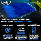Dialed Drying Towel 1600 GSM, Premium 70/30 Blend Microfiber for Drying Cars, Trucks, SUVs. Professional Grade, Safe for Detailing + Lint Free. 24"" x 36"", Marina Blue, X-Large