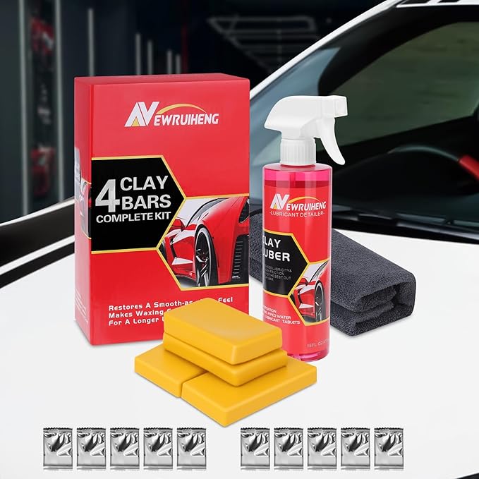 Car Clay Bars Auto Detailing and Clay Synthetic Lubricant Kit with 4 PCS Clay Bars, Clay bar Lubricant Tablets 10 Pack, Spray Bottle and Microfiber Towel for Car Detailing Cleaning