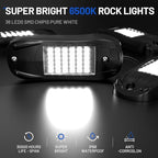 4 Pods 6500k White Rock Lights, IP68 Waterproof 36 LEDs SMD Chips Underglow Kit for Truck Pickup SUV UTV ATV RZR Car Boats