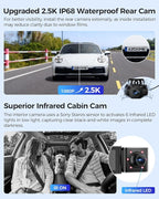 AZDOME M550 Max 4K 3 Channel Dash Cam, Dual STARVIS Sensors, 4K+2.5K+1080P Front and Rear Inside Triple Car Camera, Built-in WiFi GPS, 64GB Card Included, IR Night Vision, Ride Share Accessories