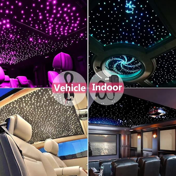 Twinkle Fiber Optic Lights RGBW Music Sync 16W Bluetooth APP Control Star Ceiling Light Kit for Car Home Indoor Interior Decoration Starlight Headliner 550 Pieces 0.03in 13.1ft