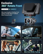 2026 AI Drive Assist 5G WiFi Dash Cam Front and Rear, UHD 4K+1080P, ADAS & GPS, 360° Rotating Front x Free 32GB Card Dual Dashcam, 3" Touch Screen, 24H Parking Mode, Support 512GB Max