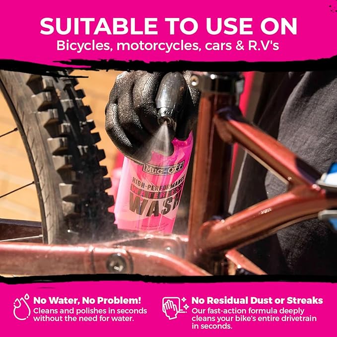 Muc-Off Waterless Bike Wash 750ml + 5x Premium Brush Set | No Water Bike Cleaner with Biodegradable Formula | Spray and Wipe Easy Bike Cleaning | Streak-Free Spray Cleaner Safe on Carbon Fibre