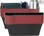 HARFINGTON 2pcs Car Seat Gap Filler Organizer 10.2 x 6.5 x 3.1 Inch ABS+Leather Universal Car Organizer Storage Box Between Seat and Console (Left+Right) with Cup Holders for Phone Keys, Red