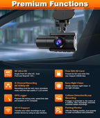 Moplasz Dash Cam Front Rear, 4K Full HD Dash Camera for Cars, Included 32GB Card, 3 Channel Dashcam Built-in Wi-Fi GPS, Night Vision, WDR, 24H Parking Mode (2160p Dash)